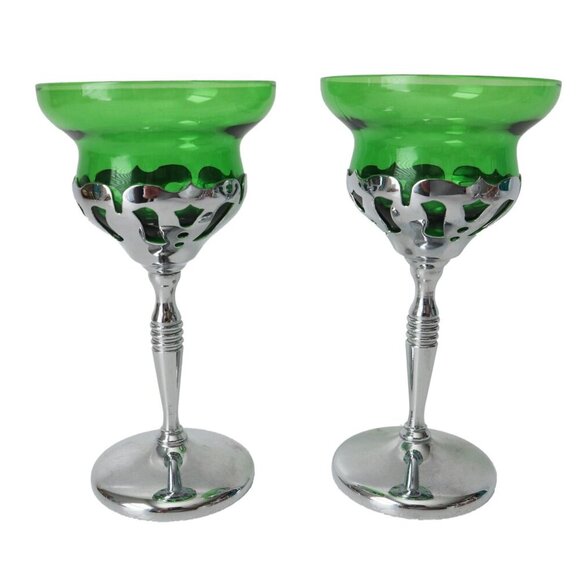 4 Vintage Cambridge Glass and Chrome Cordial Wine Glasses Barware Cocktail - Picture 3 of 6